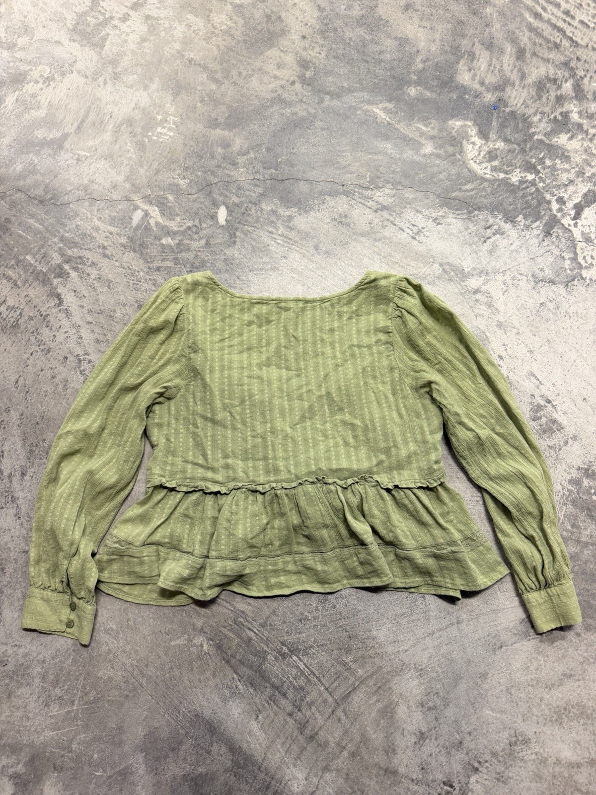 American Eagle Baby Doll Peasant Top Womens M Green 100% Cotton Crepe Lace Cute