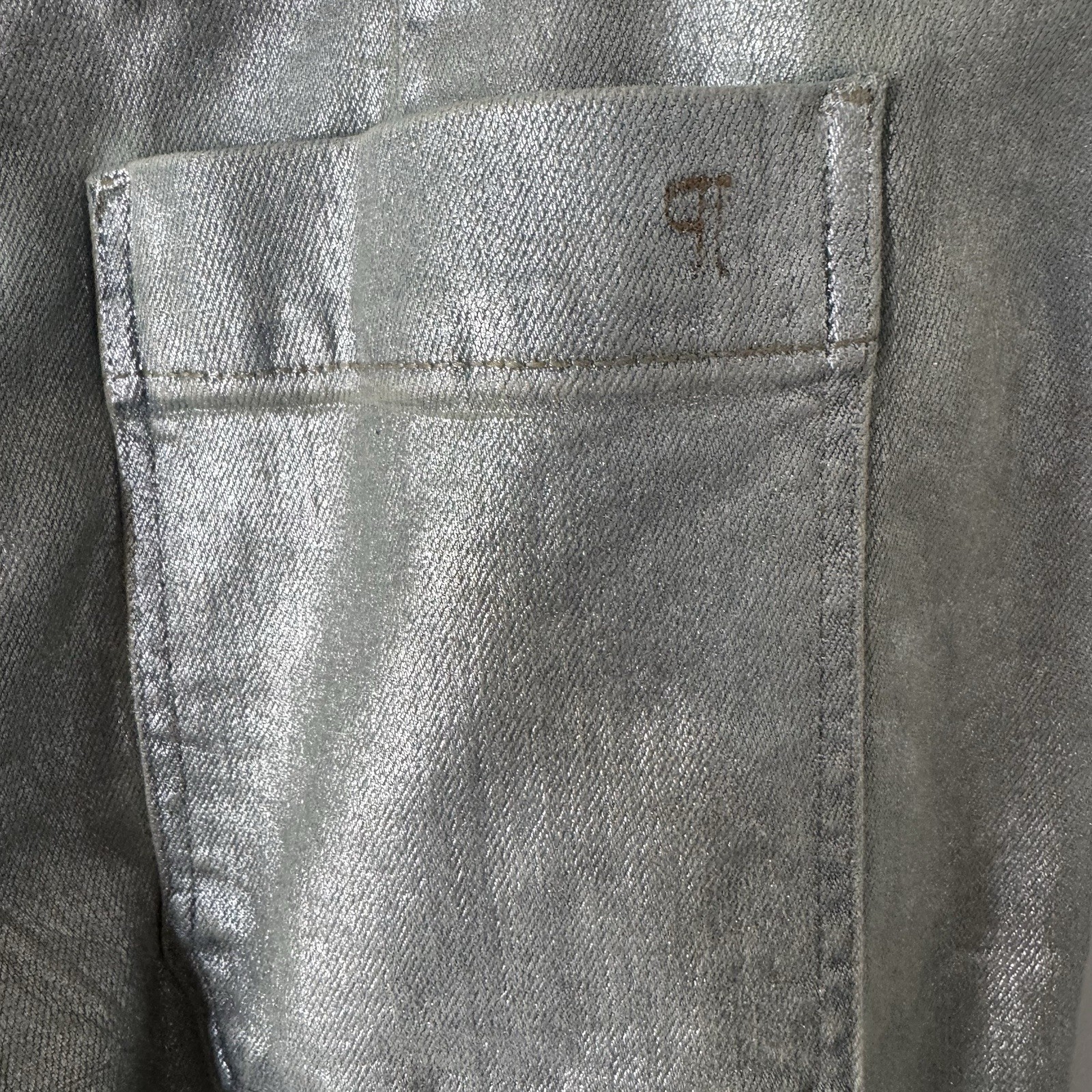 Pilcro Anthropologie Arin Mid Rise Crop Wide Barrel Jeans Coated Silver 26P
