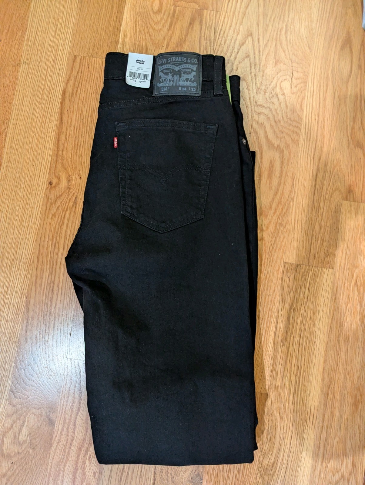 Levi Men’s 514 Black Jeans 34×32 Straight Flex Stretch New with Tags