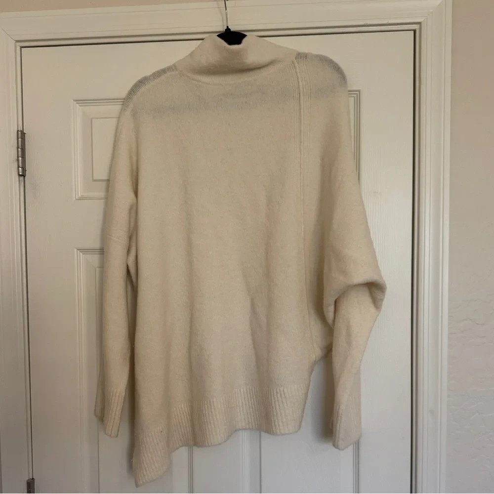 AllSaints Ivory Asymmetric Roll Neck Wool Yak Blend Sweater Sz Large