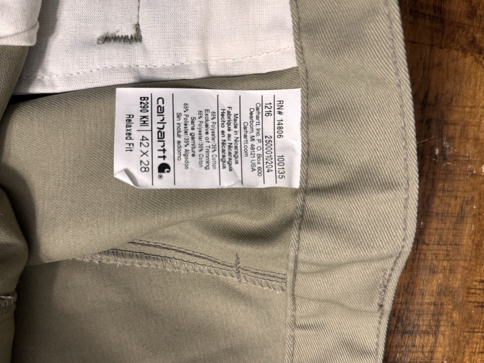 Carhartt Relaxed Fit Chino Pants Beige Twill Straight Leg 42W Pockets