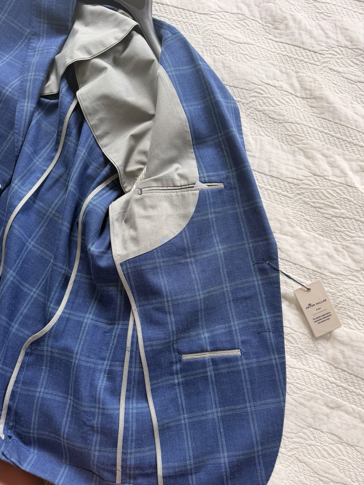 Peter Millar Men’s Blue Plaid Wool Twill Suit Jacket 42R 2-Button Size M