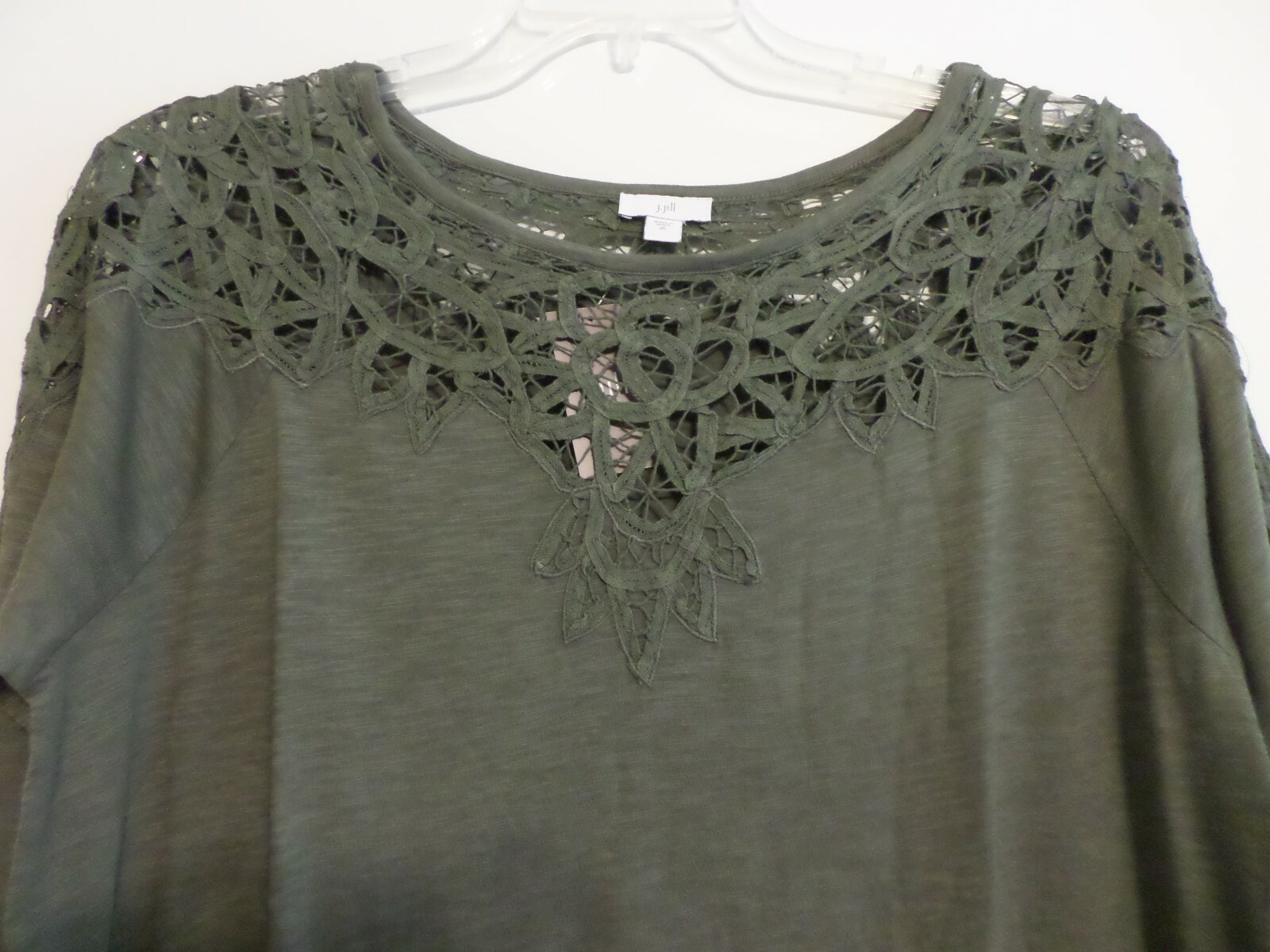 NWT! J JILL LACE INSET LONG SLEEVE KNIT TUNIC/TOP-XL-CARAWAY GREEN-GORGEOUS!