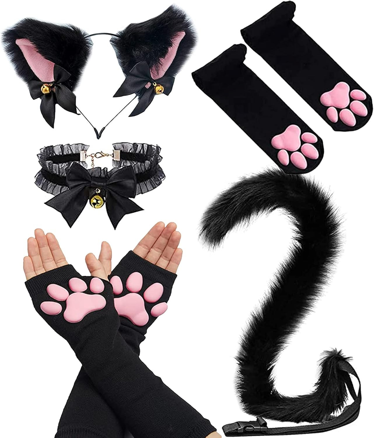 Cat Paw Thigh High Socks Golves, Cute Soft 3D Toe Beans Socks Mittens Kitten Cla