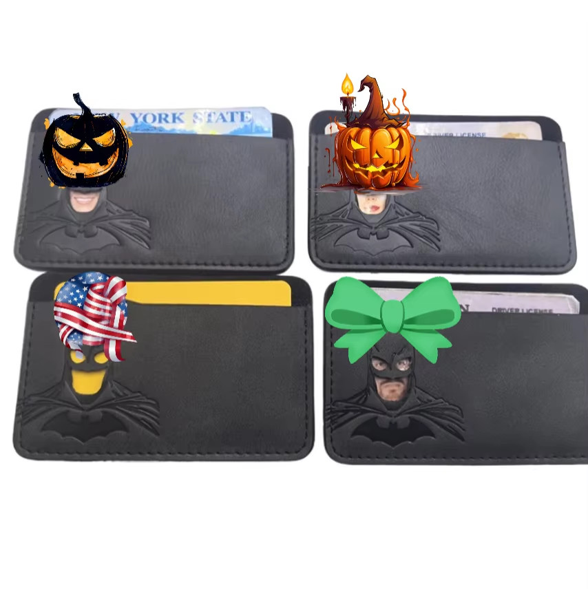 Personalized Leather Bat Wallet Superhero Mask Card Holder Heroic ID Wallet