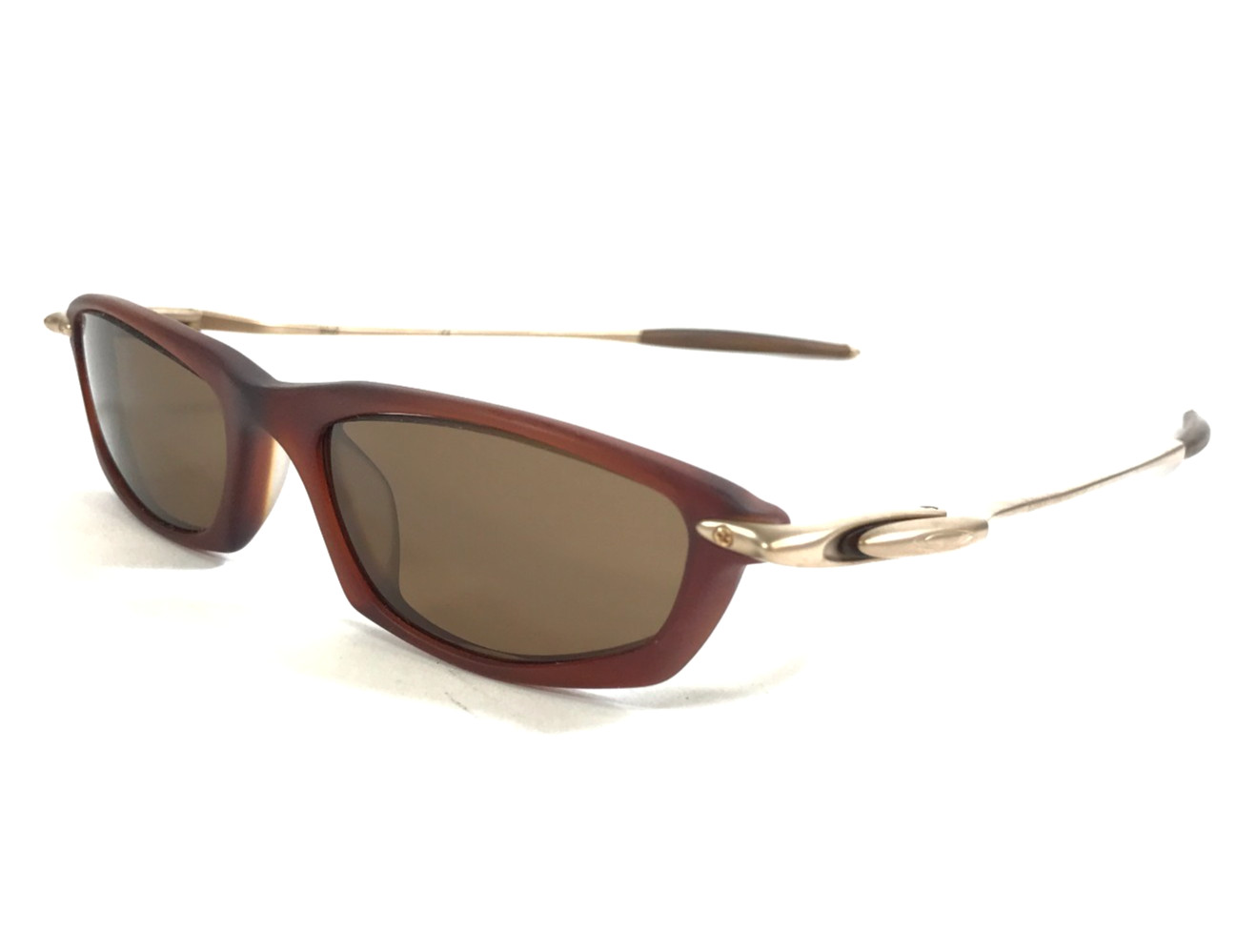 Vintage Oakley Sunglasses Why2 Barrel 11-656 Brown Gold Frames w Brown Polarized