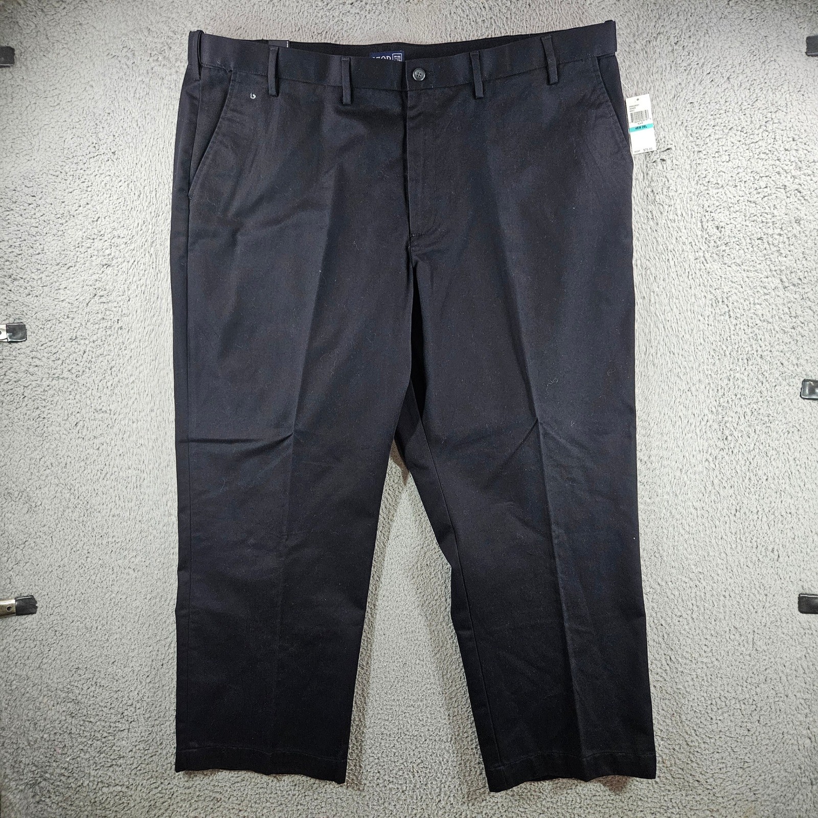 IZOD American Chino Mens 46×29 Black Wrinkle Free Flat Front Cotton Pants NEW