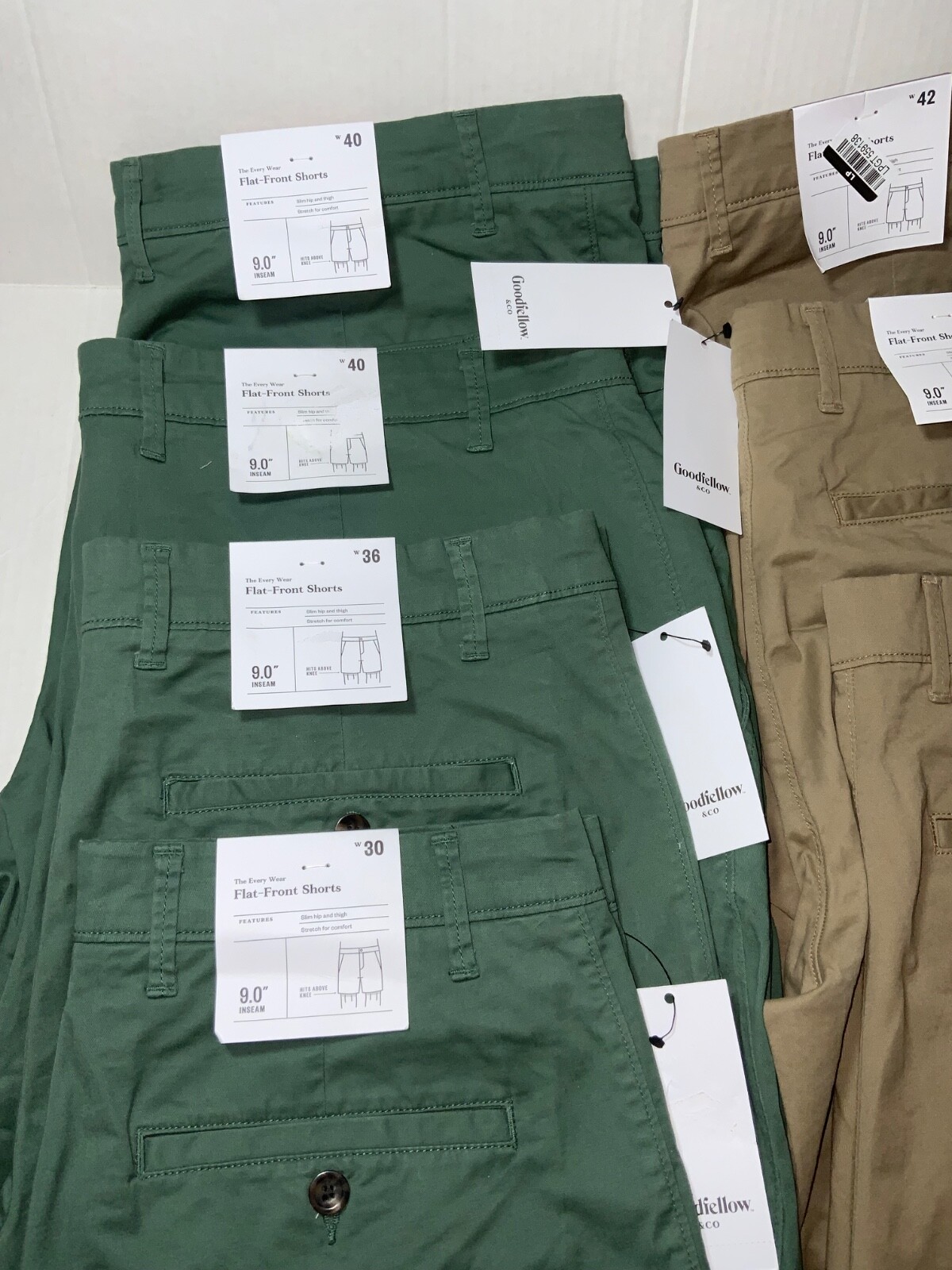 Men’s 9″ Flat Front Short Black Green Red Khaki 28 30 32 34 36 40 42 Goodfellow
