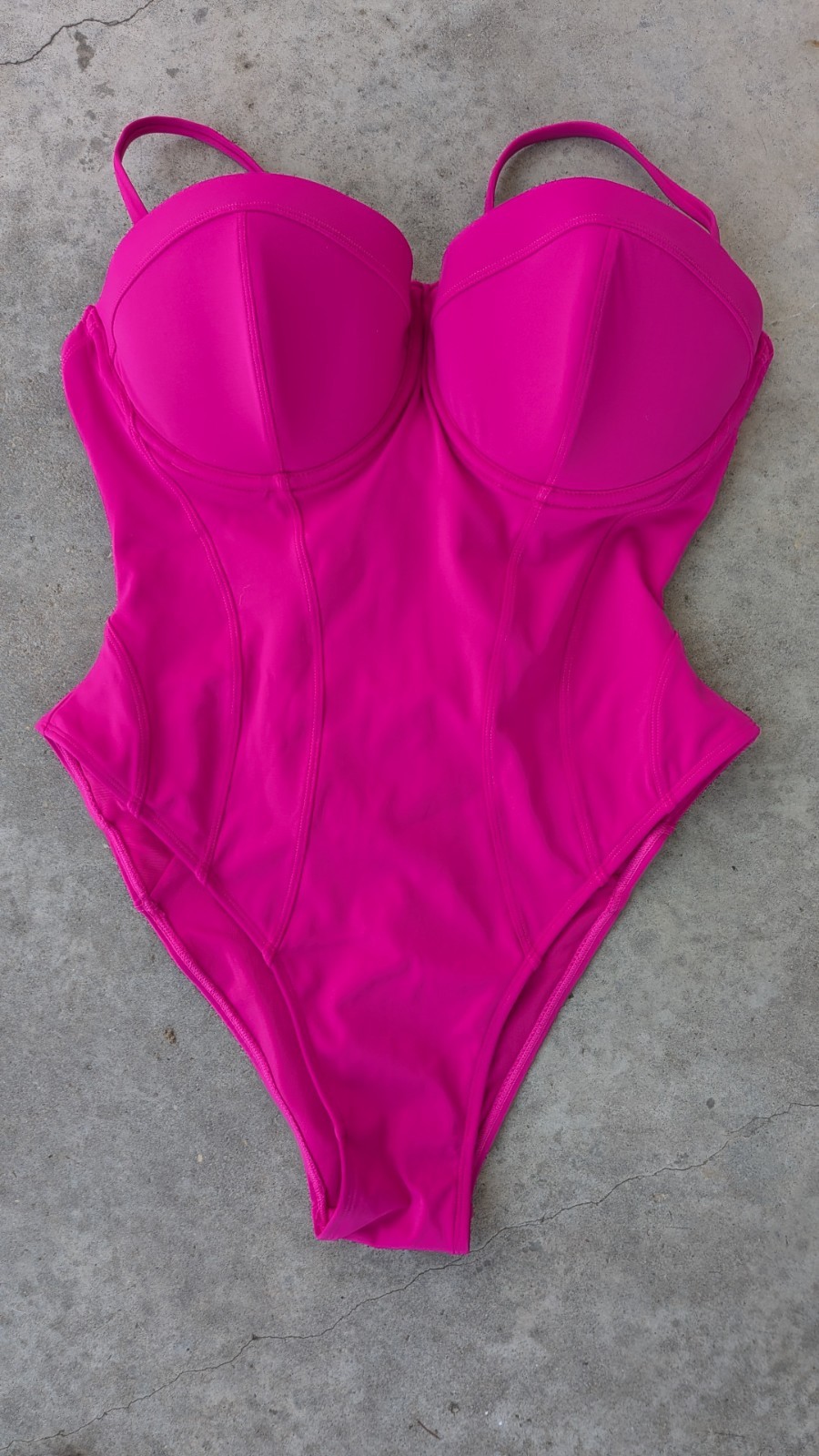 TA3 Pink Lace-Up Back Underwire Padded Mesh One-Piece Swimsuit L Short D/DD