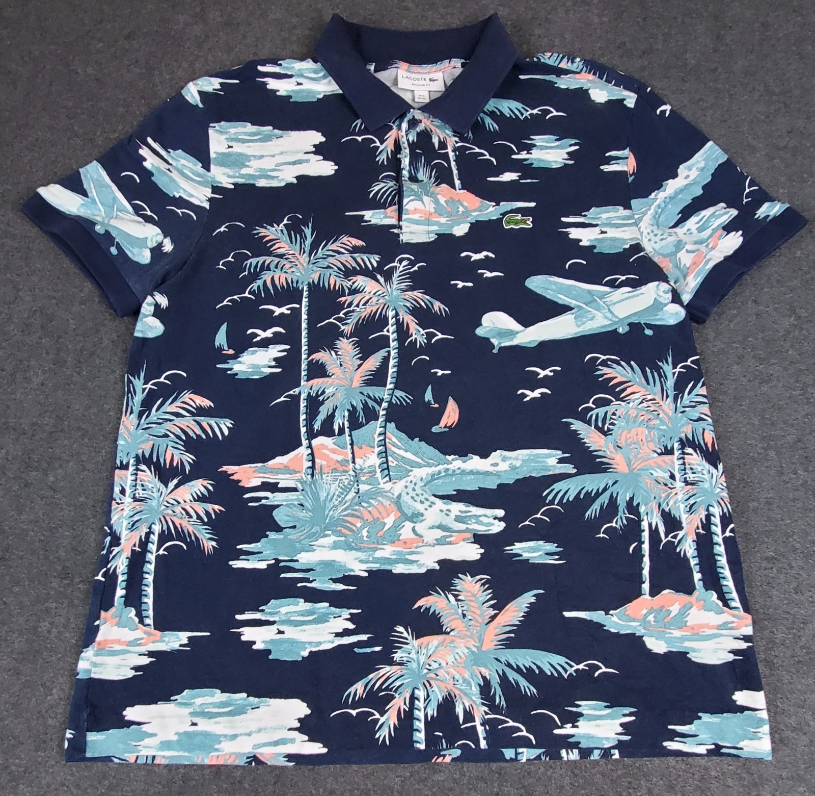 Lacoste All Over Graphic Print Cotton Tropical Airplane Golf Polo Mens XL