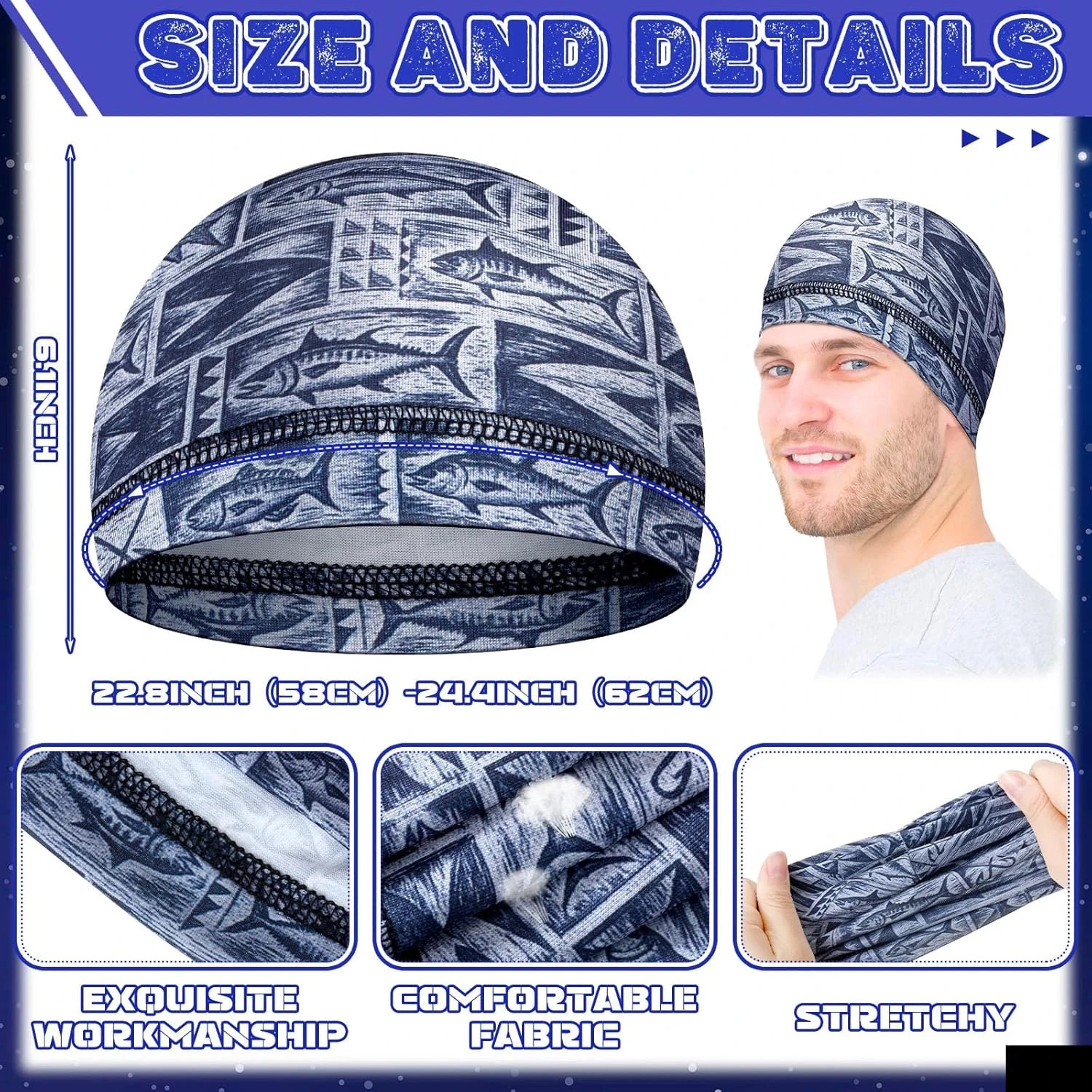 6 Pcs Cooling Skull Cap Motorcycle Helmet Liner Men Women Sweat Wicking Beanie B