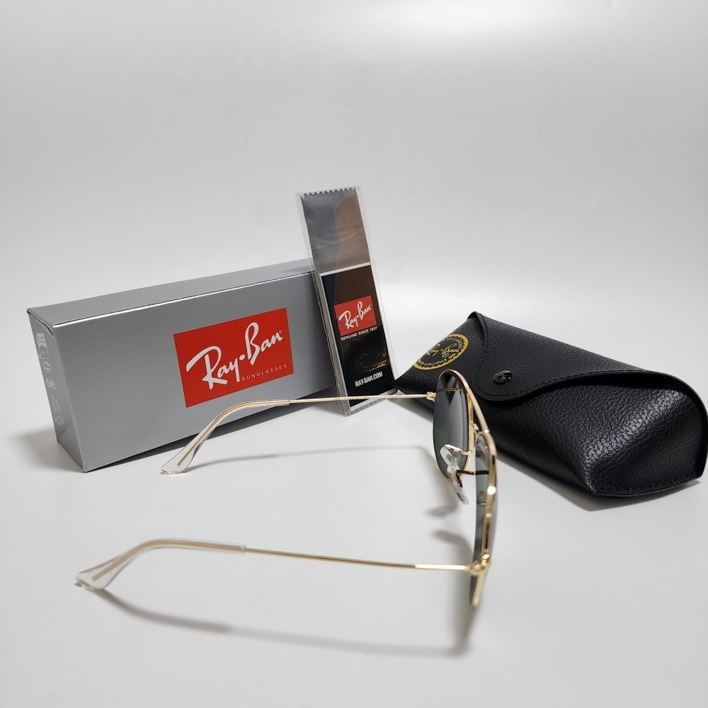 Ray-Ban RB3025 Aviator Sunglasses Gold Frame Green Glass Lens 58mm UV400