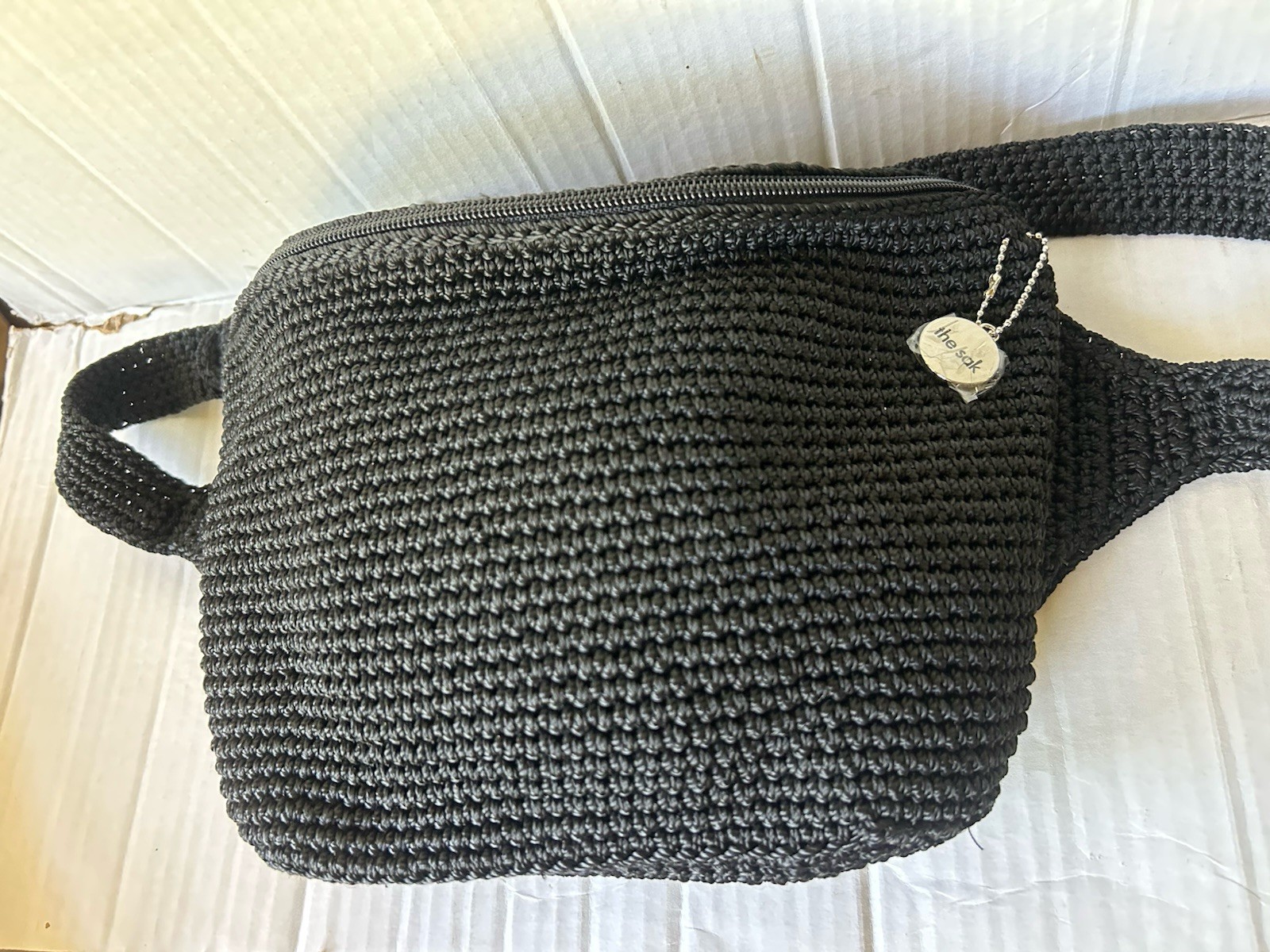 The Sak Caraway Black Crochet Belt Bag Adjustable Waist Strap