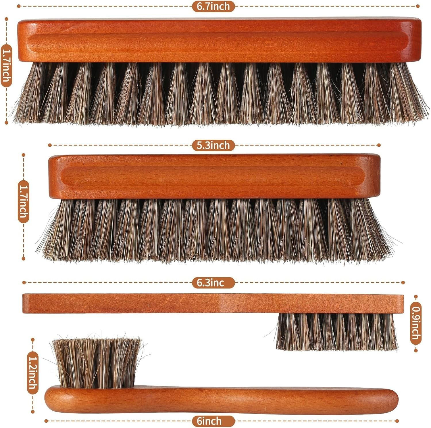 4 Pcs Shoe Brush, Boot Brush, Horse Hair Brush for Leather, Shoe Polish Brush.