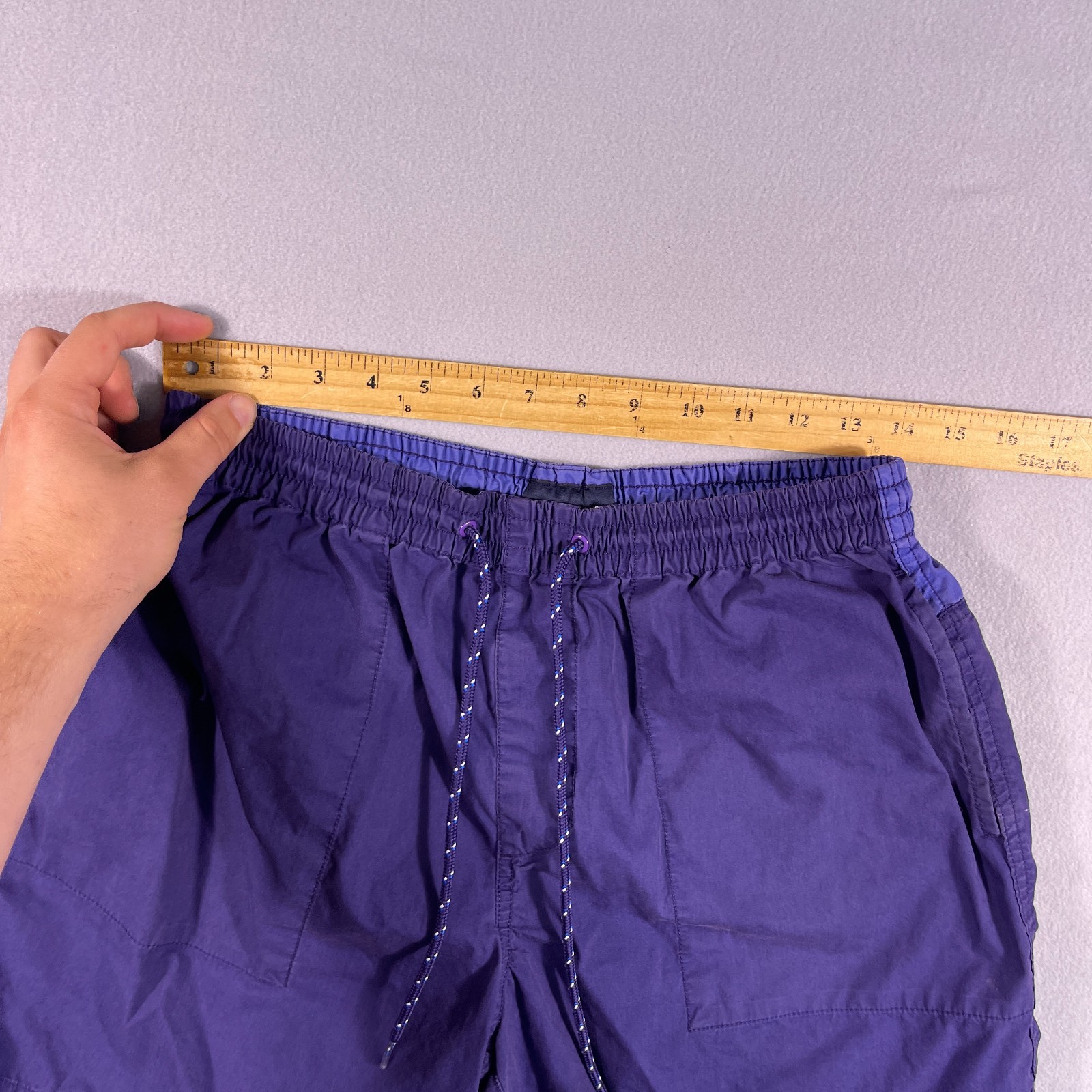 J Crew Climbing Shorts Mens Medium Blue Drawstring Hiking Baggies 6″ Inseam