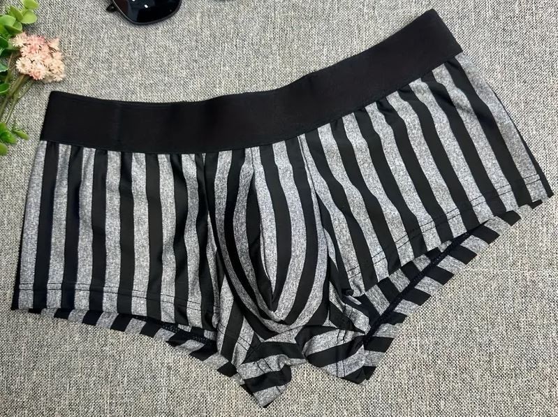 New Men’s Sexy Gray & Black Stripe Square Cut Brief w/Contoured Pouch-Gay