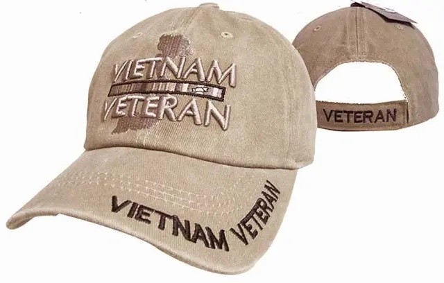 VIETNAM VETERAN RIBBON WASHED STYLE RELAXED FIT EMBROIDERED KHAKI STONE HAT CAP