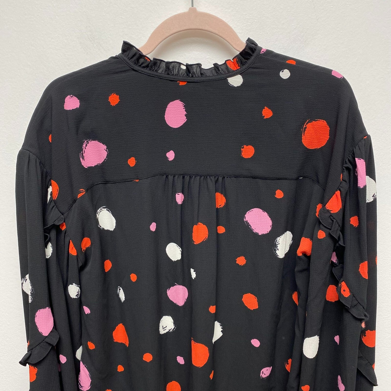 Ted Baker Womens Black Sunrai Spot Print Puff Long Sleeve Frilled Blouse 1 US 4