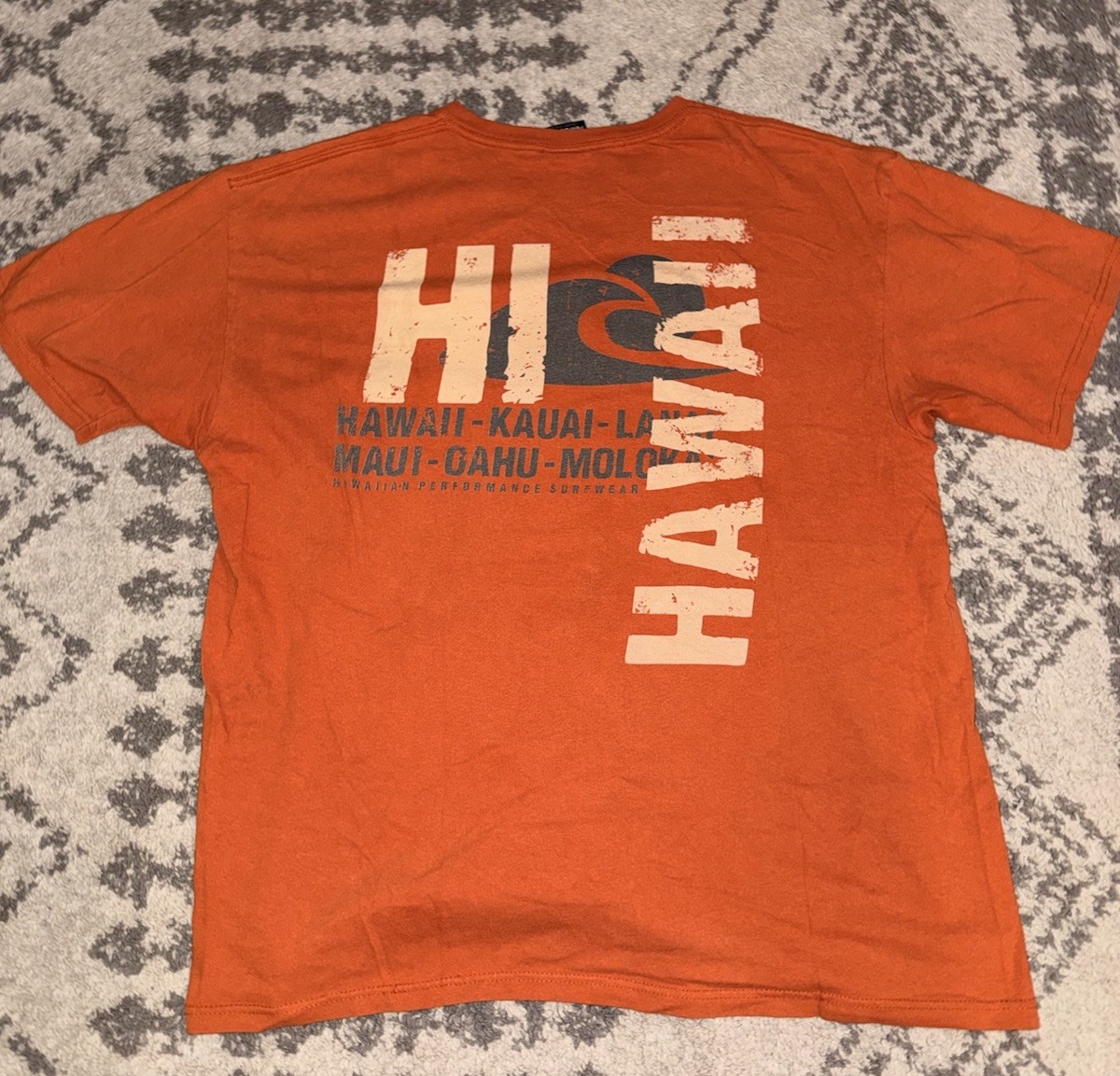 Hawaii Double-Sided Logo Graphic Print Orange Crew Neck T-Shirt Mens XL