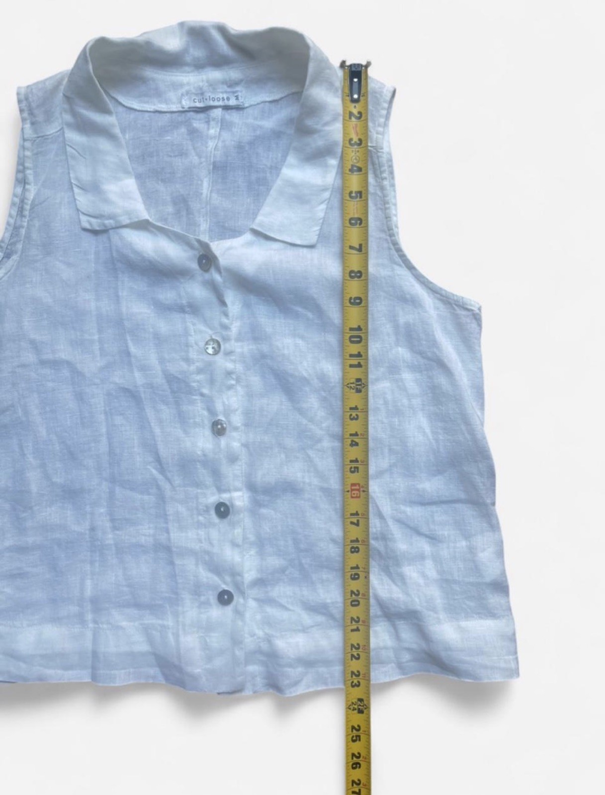 Cut Loose Hanky Linen Coastal WHITE Sleeveless Button Front Summer Luxury Top M