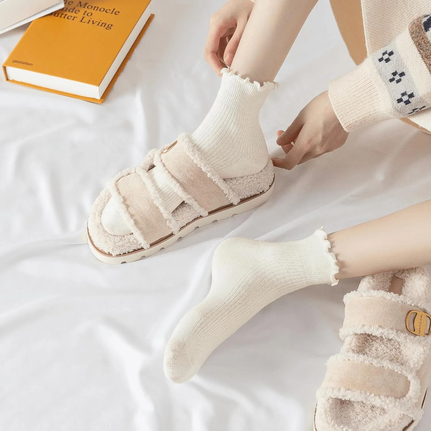 6 Pairs Women Ruffle Ankle Socks Cute Frilly Socks Cotton Blend