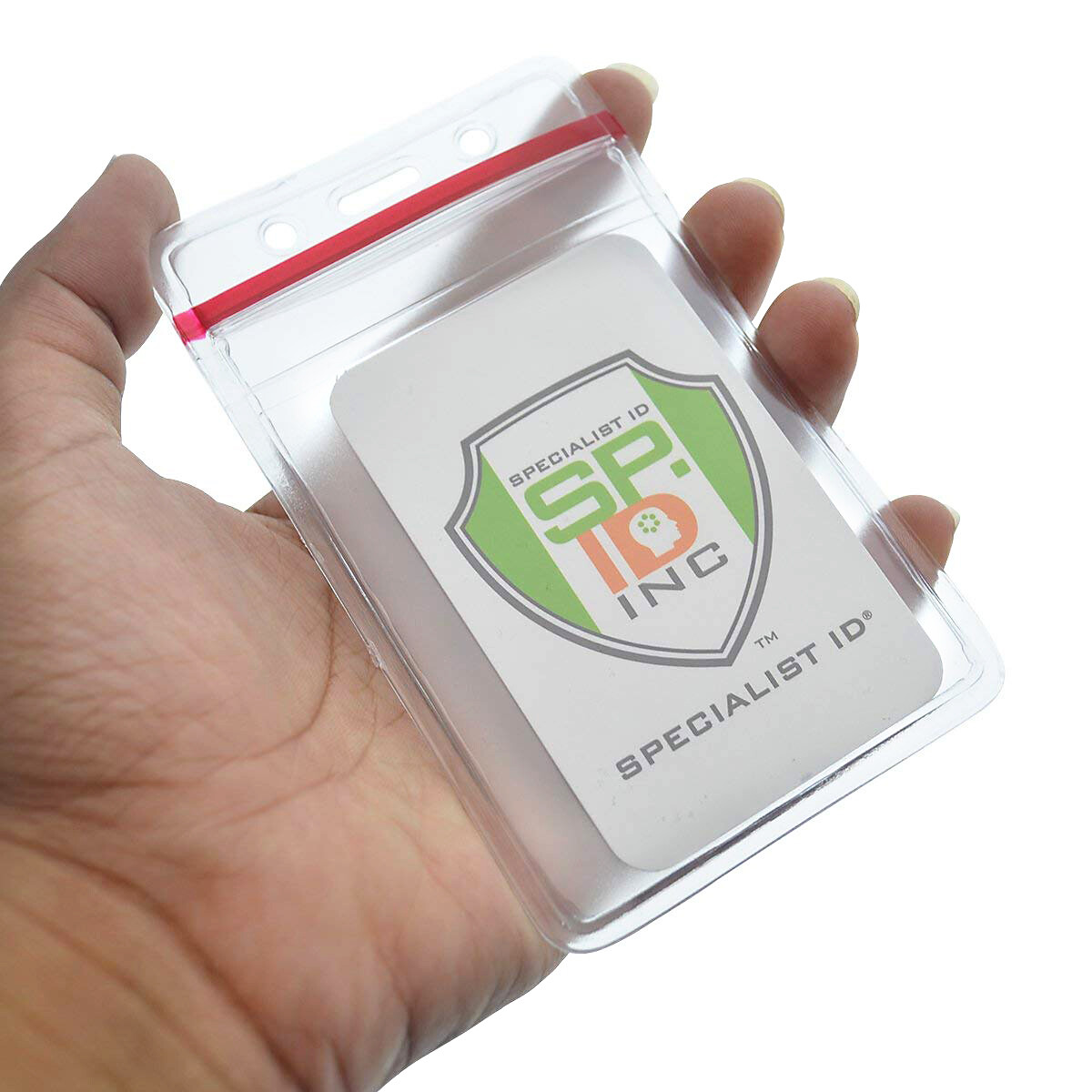 5 Pack – Heavy Duty Vertical Resealable Vinyl ID Badge Holders w Waterproof Zip