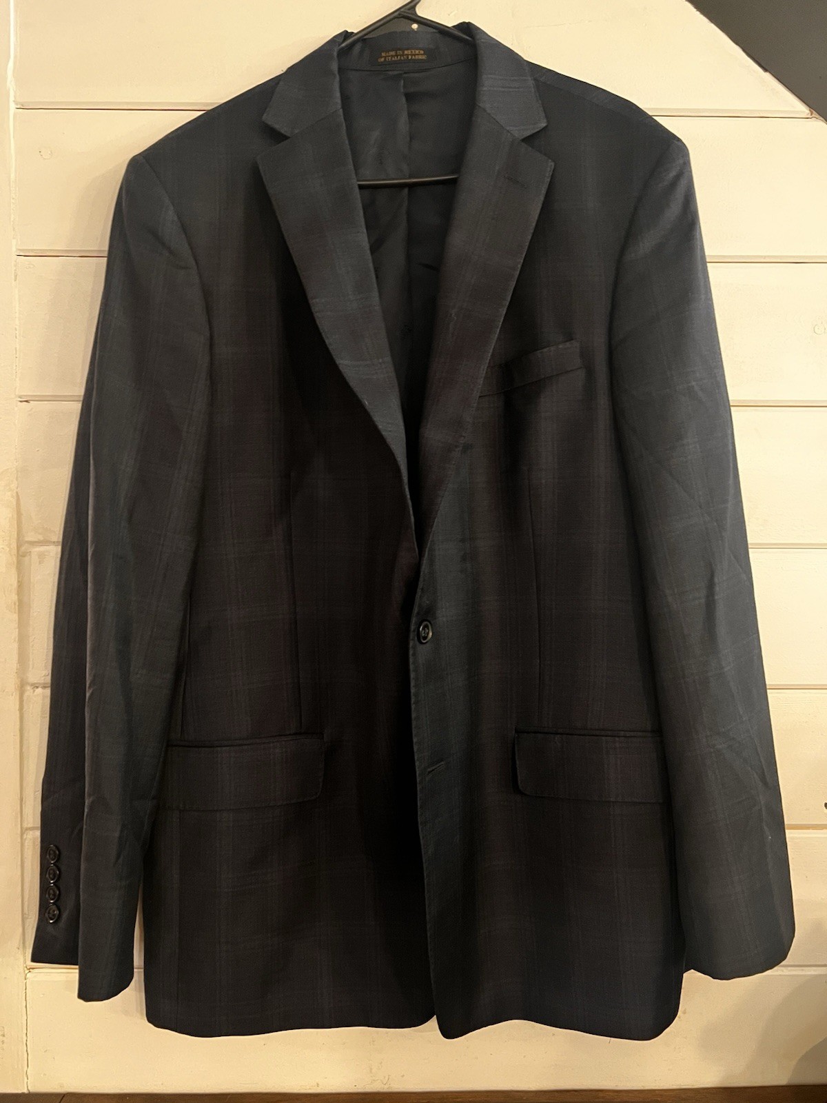 Jos. A. Bank Reserve Tailored Fit Navy Windowpane 100% Italian Wool Suit Coat
