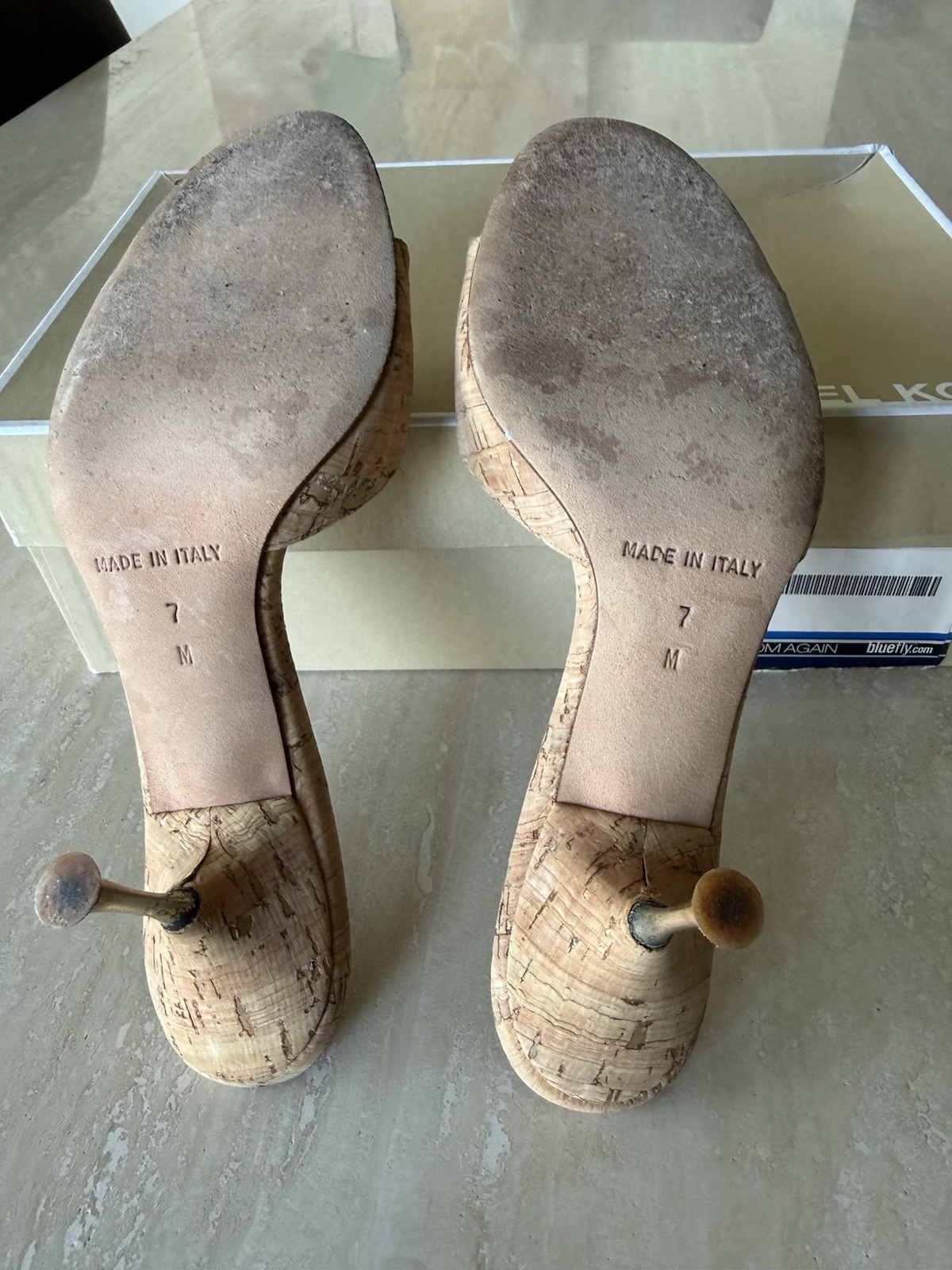 Michael Kors Women’s Beige Cork Open Toe Stiletto Mule Heels 7 M Slip On