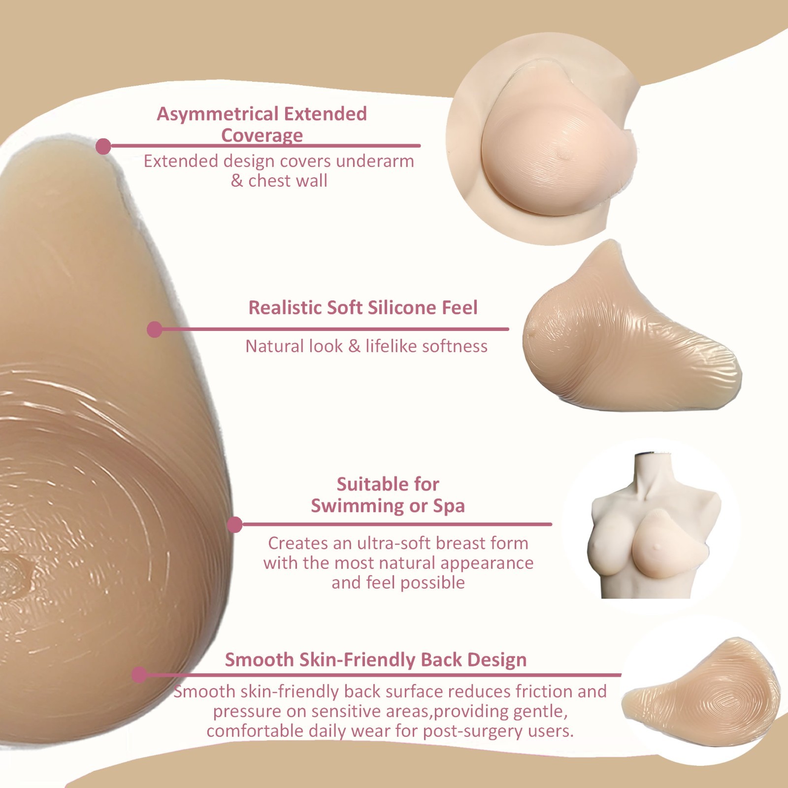Asymmetrical Extended Mastectomy Breast Prosthesis Breast Forms Bra Insert Pads