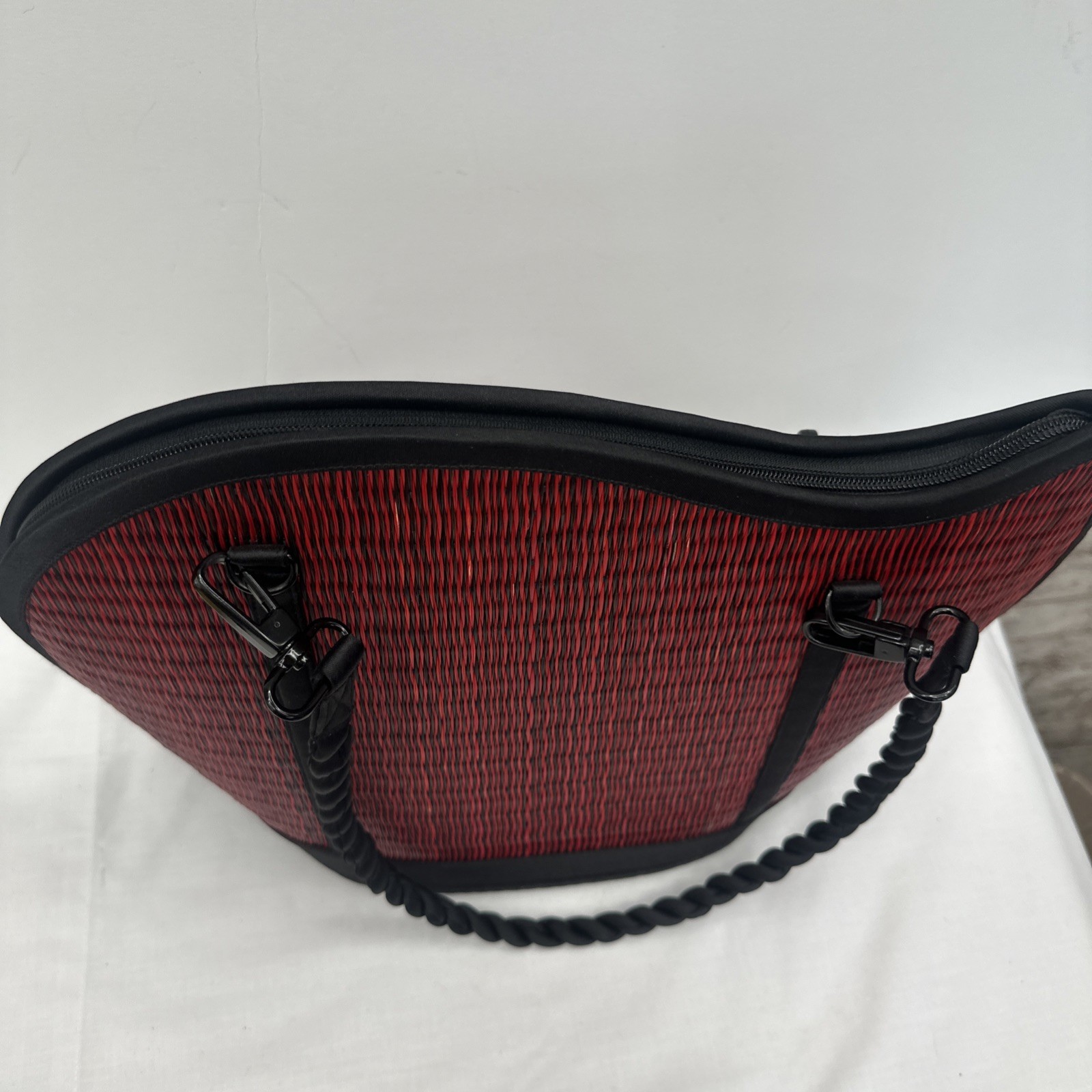 Saraye Kiri Wave Tatami Red Black Shoulder Bag Handmade of Cambodia