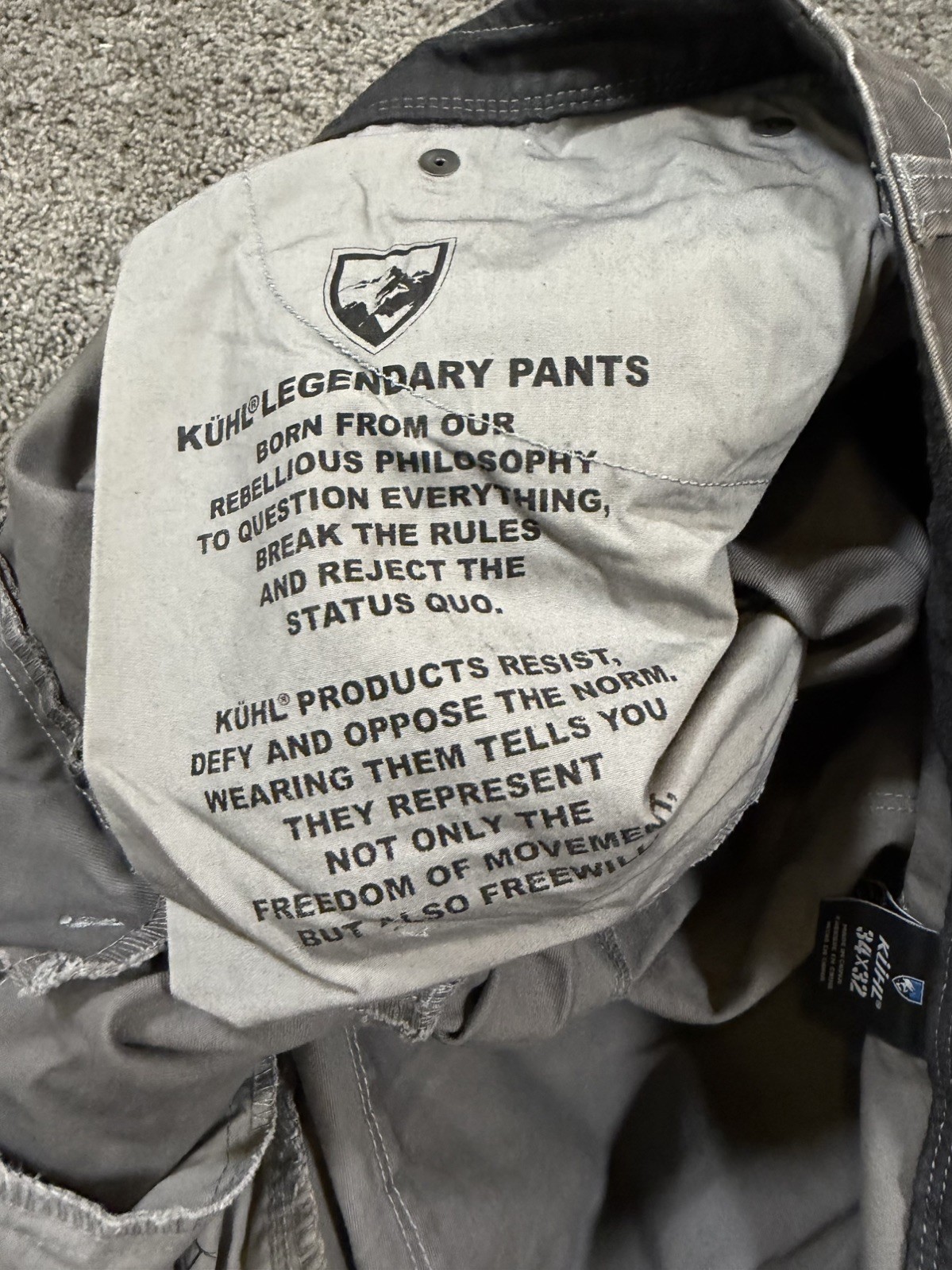 Kuhl Rydr Pants Mens 34×32 Gray Vintage Hiking Camping Outdoor Patina Dye Canvas