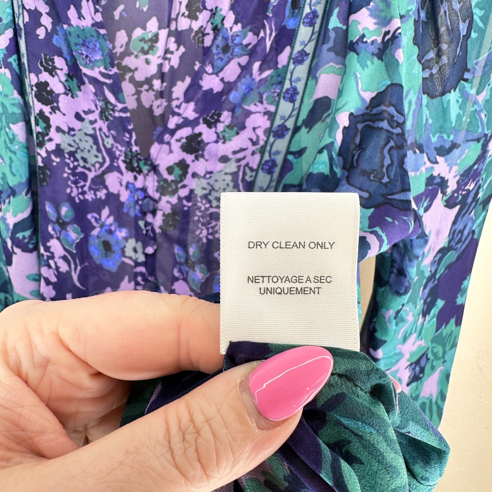 NWOT Joie Gloria Silk Sheer Blue Green Purple Floral Puff Sleeve Blouse Top XS