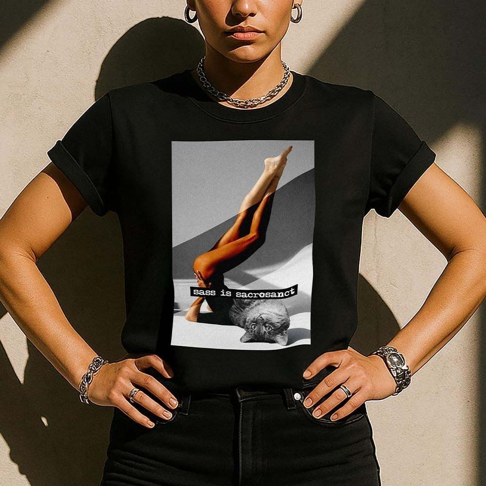 Streetwear Shirt Sass Is Sacrosanct Cat Graphic T-Shirts For Men Tees