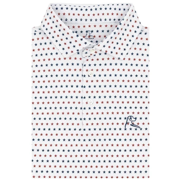 Rhoback The States White Polo: Non-Bacon Collar USA Flag Ridge PerformanceM-2XL