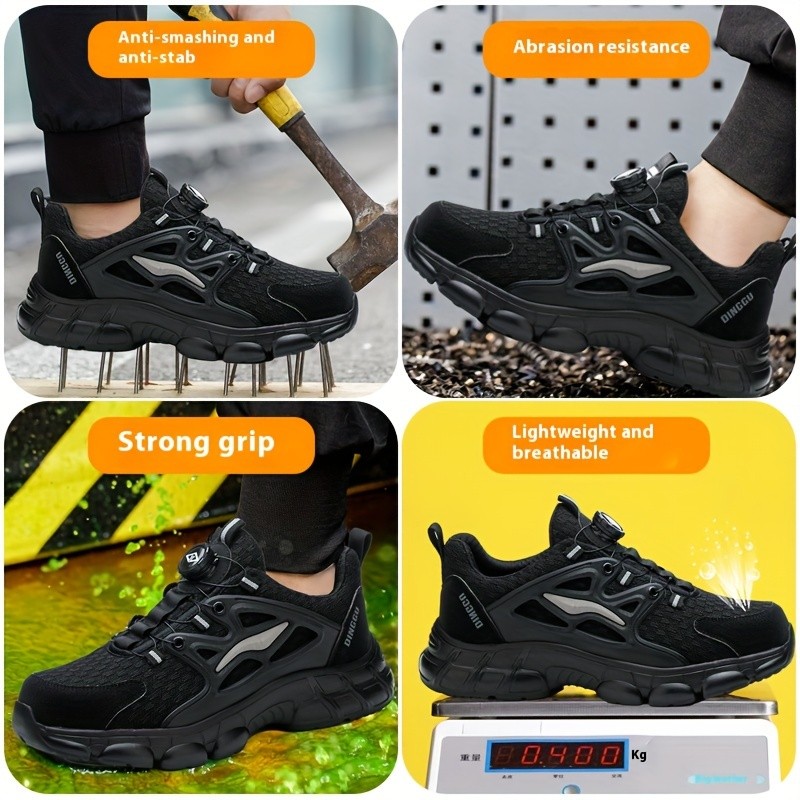 Men Safety Toe Work Shoes Rotating Buckle Breathable Non-Slip Steel Toe Sneakers