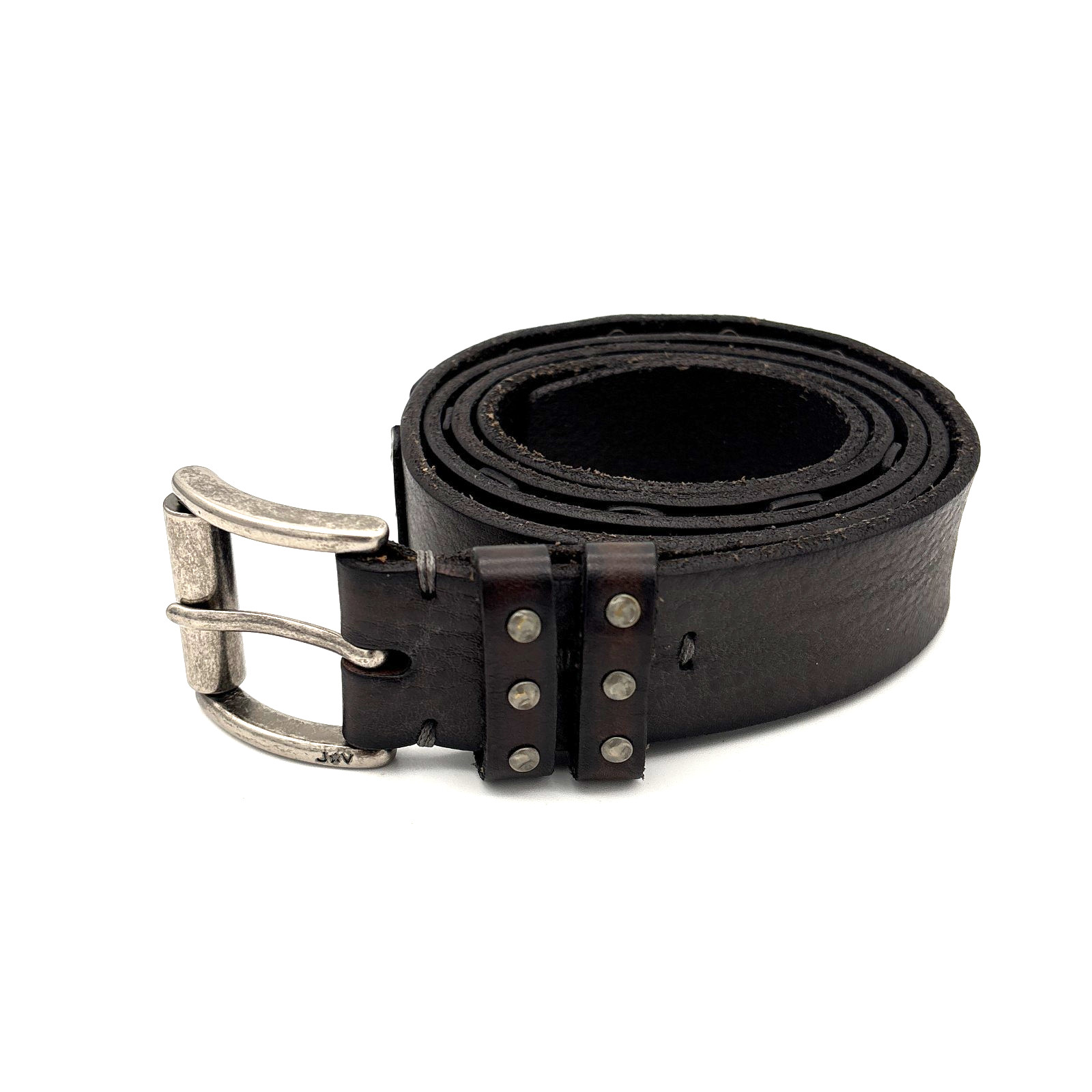 John Varvatos Belt Mens 40 Brown Leather Studded Solid Brass Buckle Made India