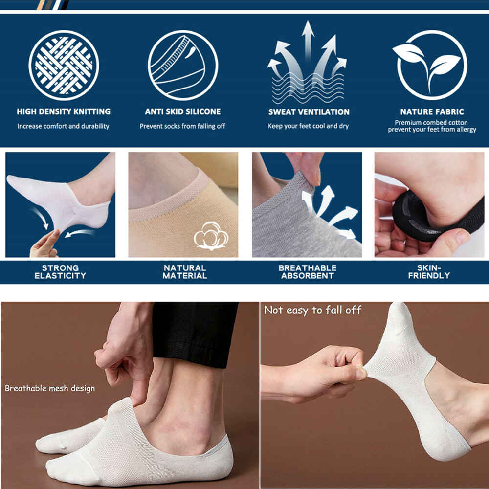3-12 Pairs Men’s Nonslip Invisible Plain No Show Boat Low Cut Socks Size 9-13