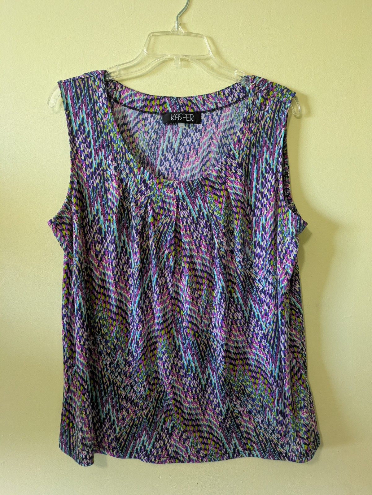 Kasper Women’s Plus 1X Multicolor Geometric Scoop Neck Sleeveless Blouse