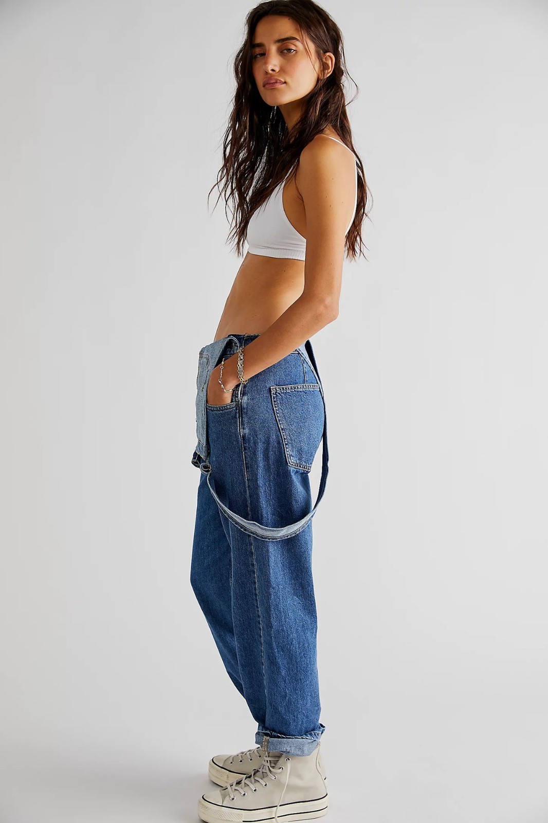 Women’s loose denim overalls (elastic straight leg wide leg, fashionable style)