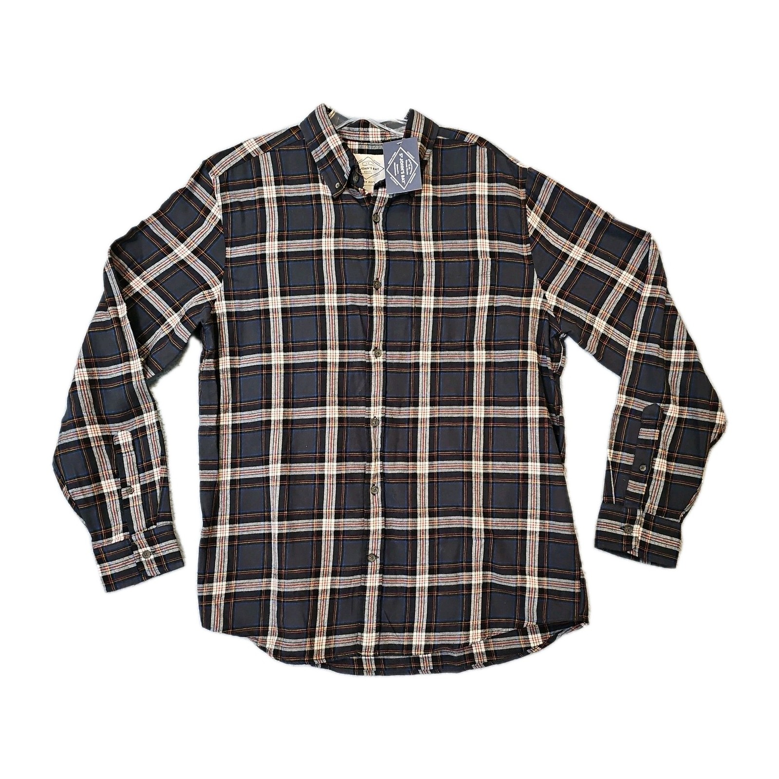 NEW NWT St. Johns Bay Flannel Long L Sleeve Dark Gray Multi-colored Plaid Shirt