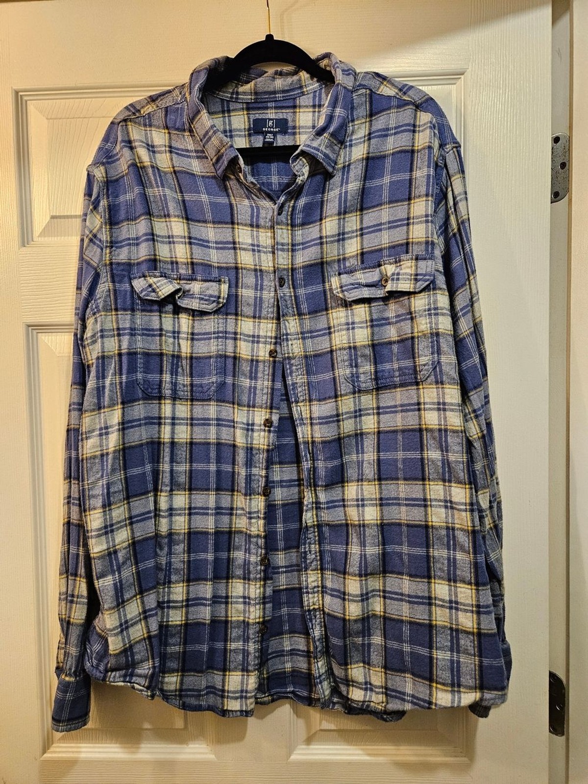 George Blue and Cream Plaid Button-Down Shirt
