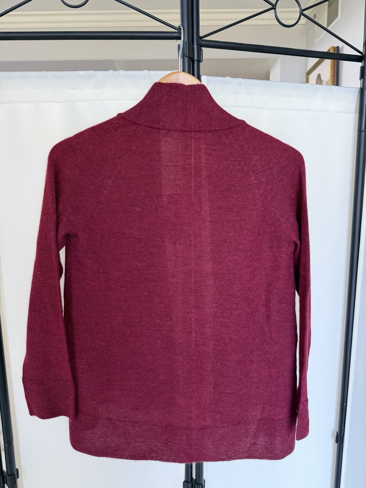 KUNA NWT Taylor 100% Baby Alpaca Open Front Cardigan XS Burgundy Luxury Peru