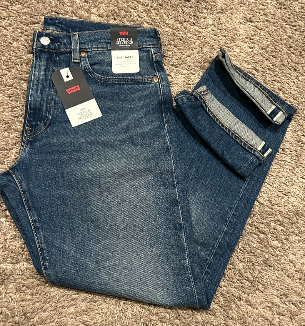 Levi’s Premium 502 Regular Taper Fit Selvedge Jeans WStretch Sizes NWT 1654