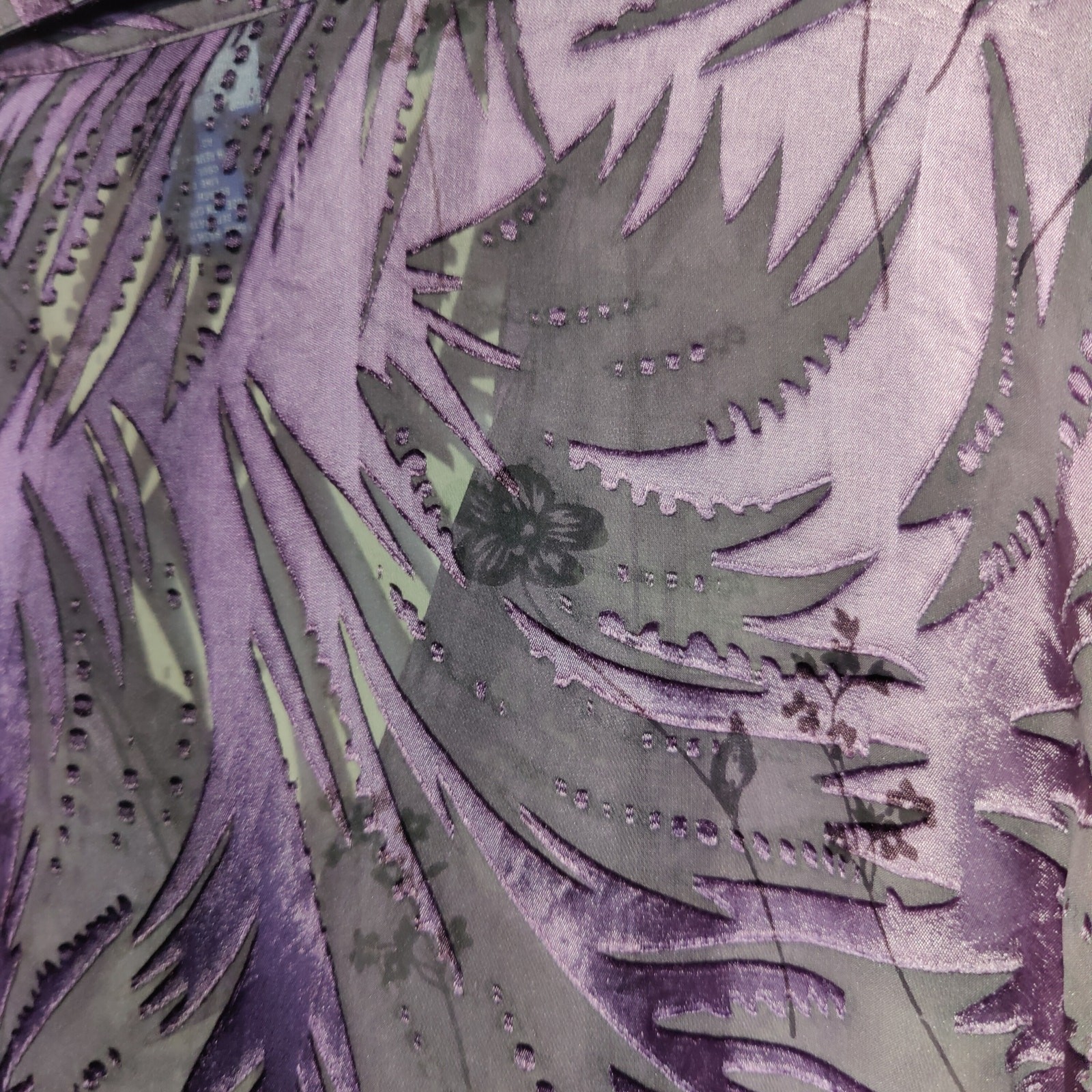 Notches Plus Sz 2X Purple Burnout Velvet Sheer Silk Button Up Shirt Art to Wear
