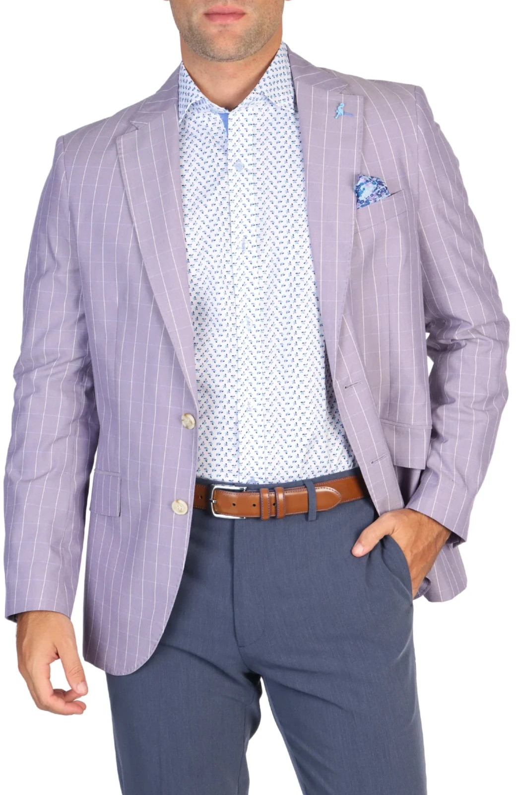 Tailorbyrd Mens Plaid Blazer, Lilac Mini Windowpane Sport Coat