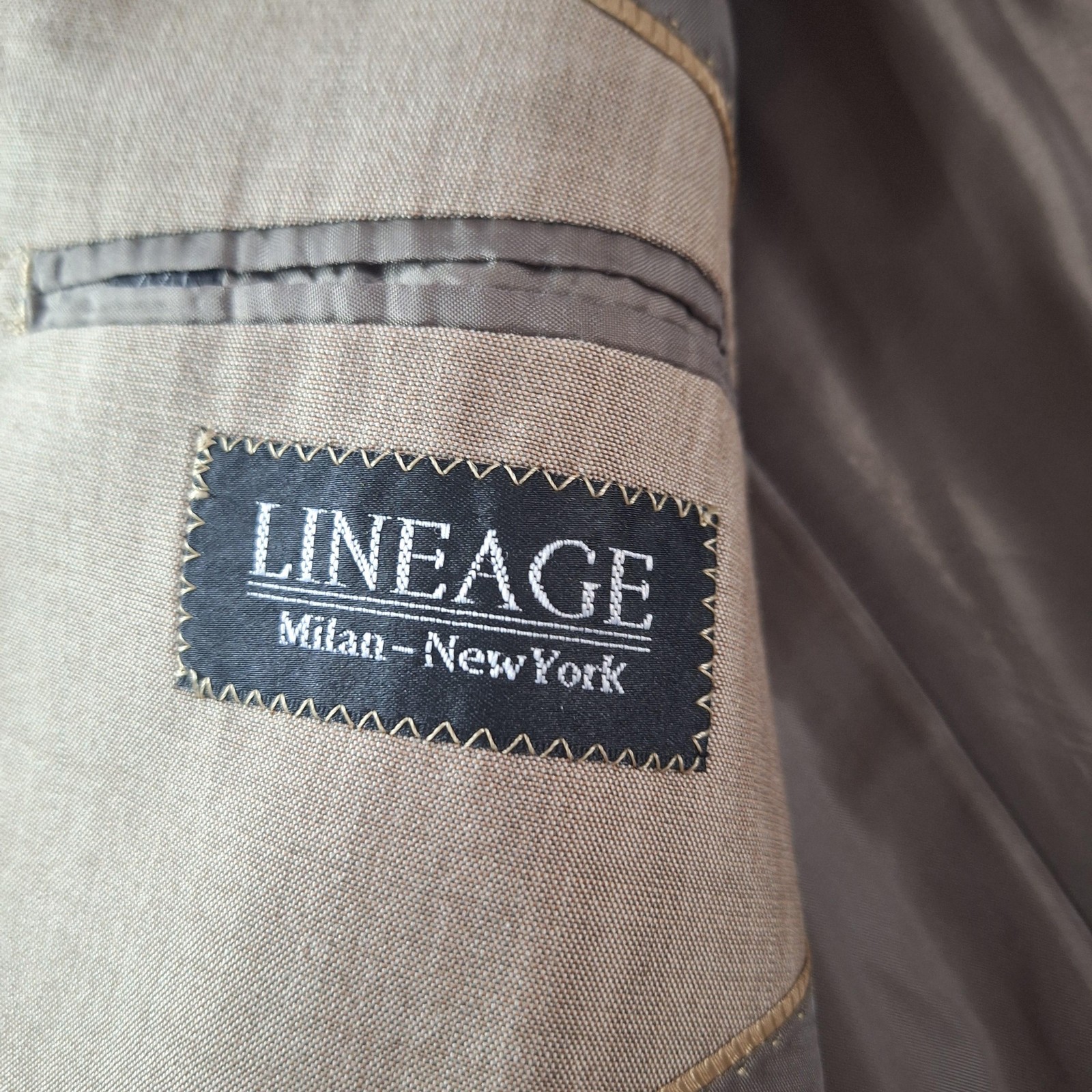 Lineage Suit Mens 44L 38L Tan Wool Blend Blazer Pants Two Piece Classic Fit