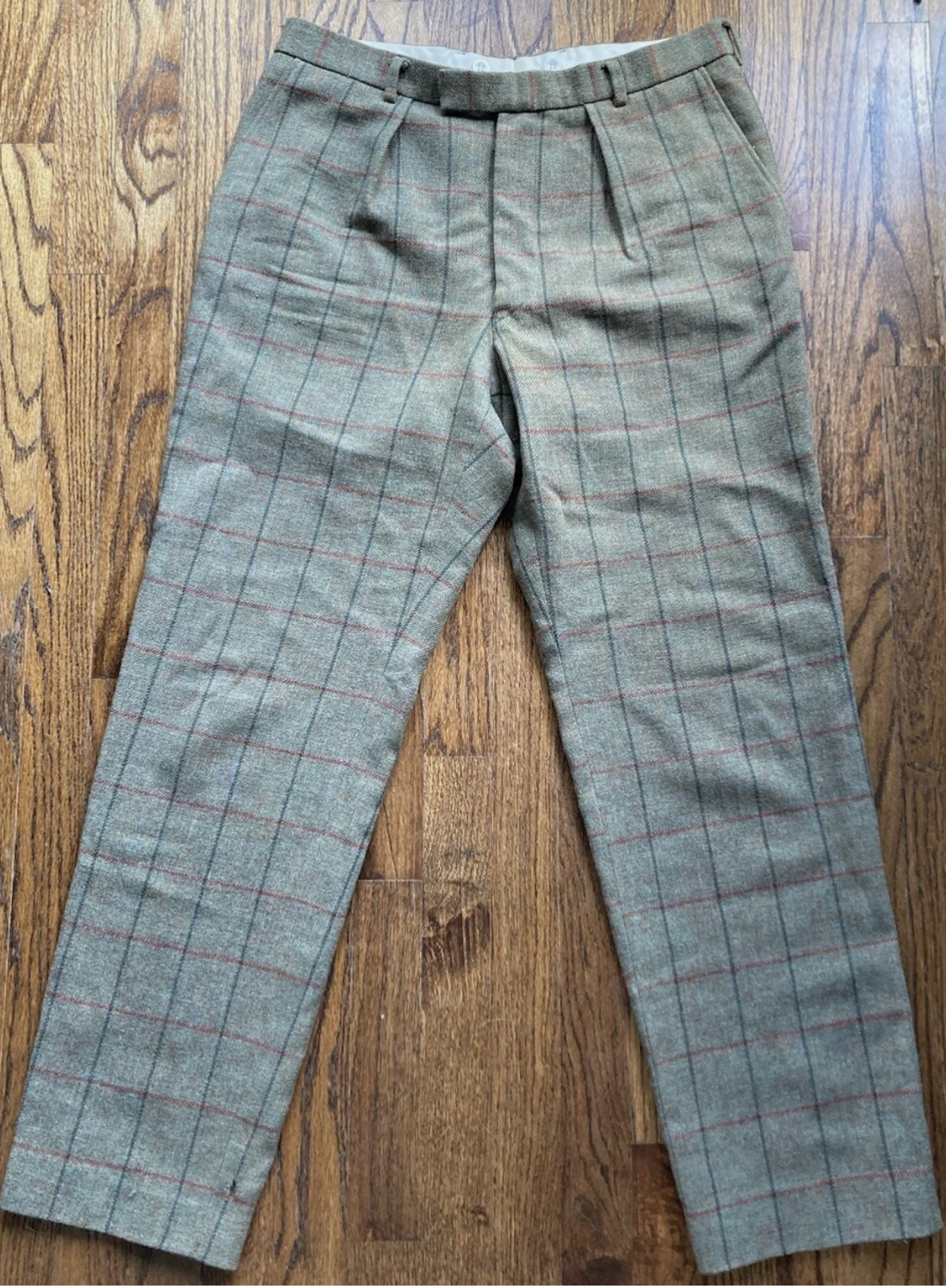 VTG Ed Meier Pants Mens 32×30 100% Wool Windowpane Trousers Tweed England