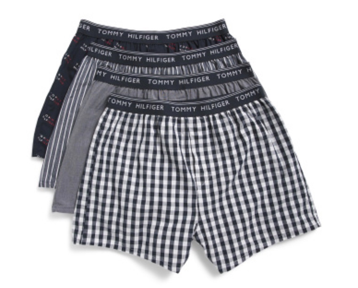 TOMMY HILFIGER Mens Woven Boxers 4 Pack S M L XL Blue 100% Soft Cotton Elastic