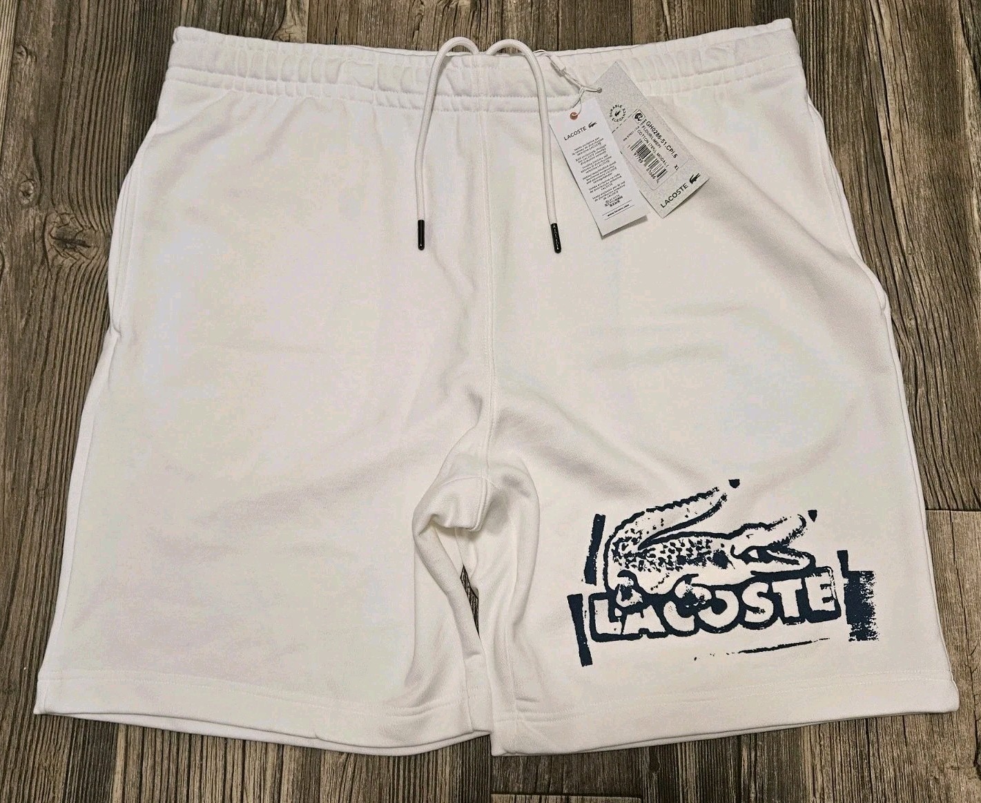 Lacoste Graphic Print Logo Cotton Fleece Croc Shorts White Blue Men’s Sz XL NEW