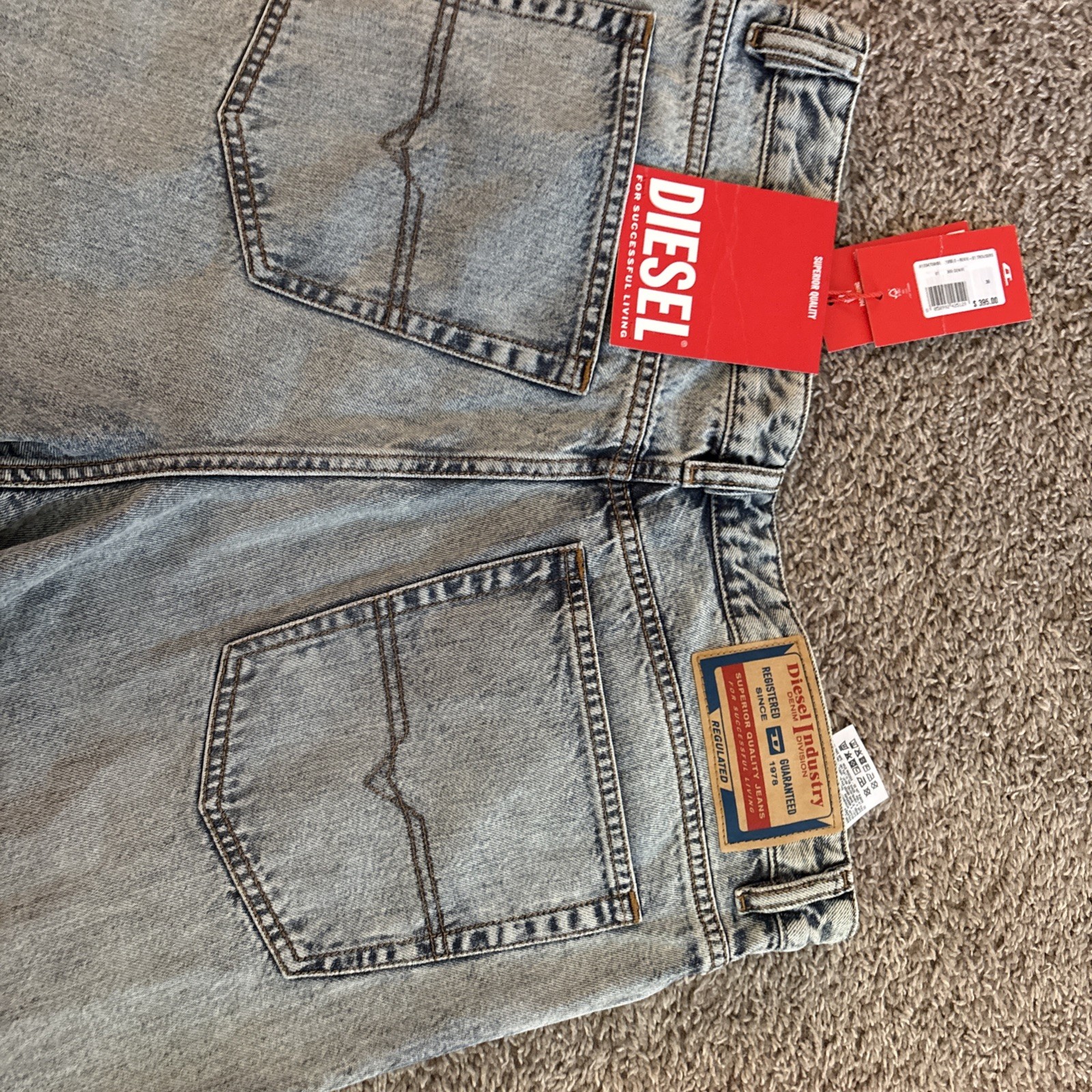 Diesel D-Rekiv 1955 Vintage Light Wash Jeans Straight Fit Denim W38 $395